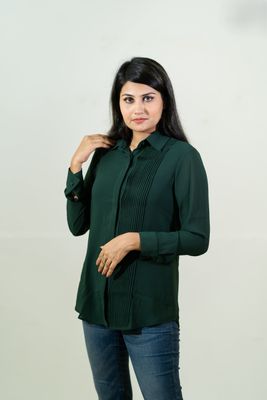 Elegant Green Pleated Shirt_img_2