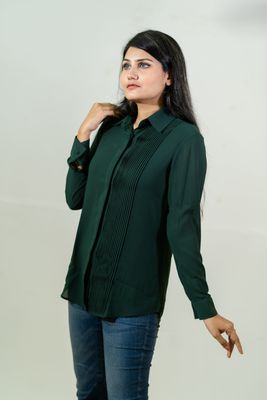 Elegant Green Pleated Shirt_img_3
