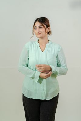 Refreshing Mint Green Pleated Shirt_img_2
