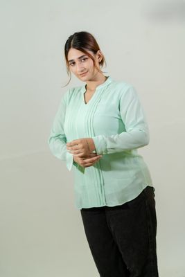 Refreshing Mint Green Pleated Shirt_img_4