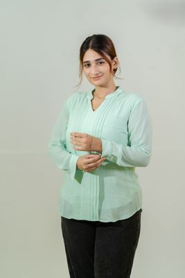 Refreshing Mint Green Pleated Shirt_img_3