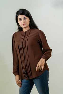 Chic Brown Pleated Shirt_img_2