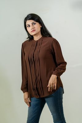 Chic Brown Pleated Shirt_img_3