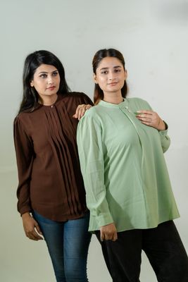 Chic Brown Pleated Shirt_img_5
