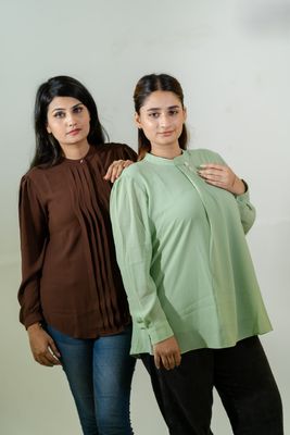 Chic Brown Pleated Shirt_img_4