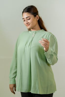 Elegant Mint Green Pleated Top_img_2