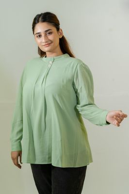 Elegant Mint Green Pleated Top_img_1