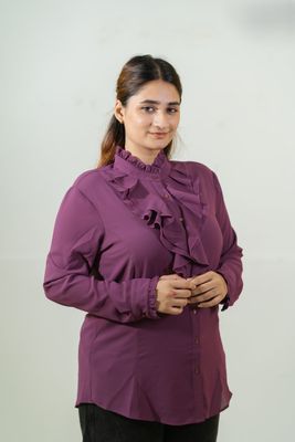 Elegant Purple Ruffled Shirt_img_5
