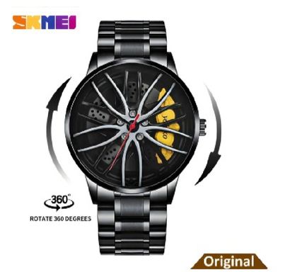 Waterproof Stainless Steel Quartz Car Wheel Rim Hub Design Men's Wrist Watch_img_1