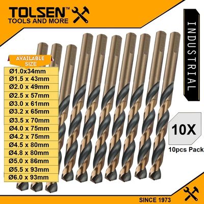 TOLSEN 10pcs Black & Gold HSS Drill Bits ( 1 | 1.5 | 2 | 2.5 | 3 | 3.2 | 3.5 | 4 | 4.2 | 4.5 | 4.8 | 5 | 5.5 | 6 mm ) For Metal and Stainless Industrial Grade_img_0