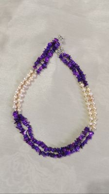 Pearl & stone combination 2 layer necklace_img_0