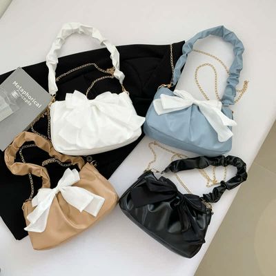 Niche bag women's small bag 👜New styel white pleated Colud bow_img_1
