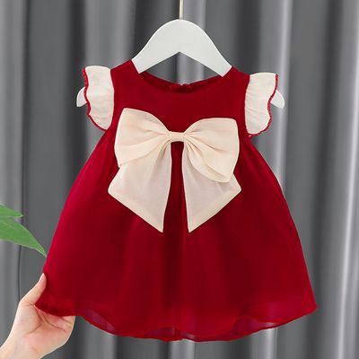 Baby Girl Ruffle Sleeve Big Bow Summer Party Dress (6 Months – 3 Years)_img_1