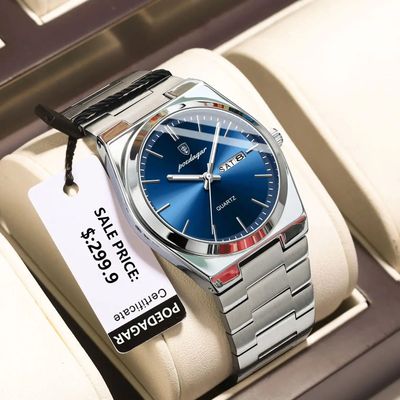 POEDAGAR 930 Men's New Luxury Luminous Date Week Stainless Steel Quartz Watch For Me_img_0
