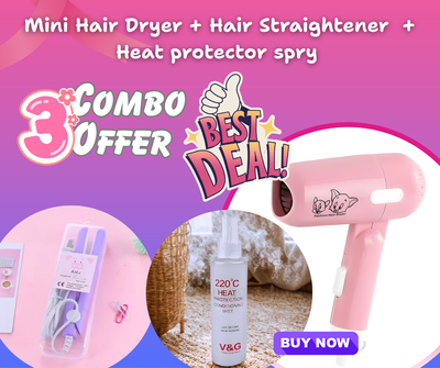 3-in-1 Beauty Combo Offer – Mini Hair Dryer + Hair Straightener + Heat Protection Spray_img_0