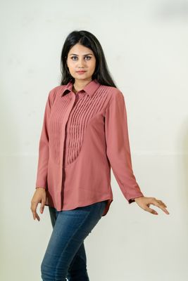 Charming Dusty Pink Pleated Shirt_img_1
