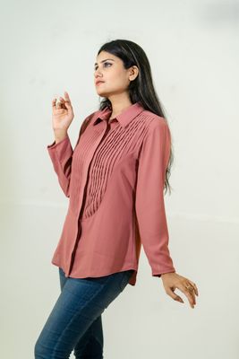 Charming Dusty Pink Pleated Shirt_img_2