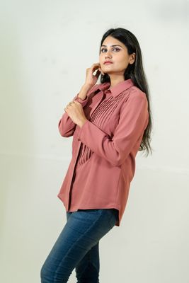 Charming Dusty Pink Pleated Shirt_img_3
