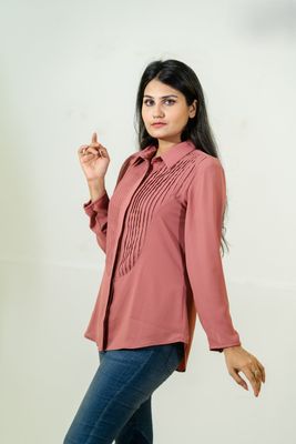 Charming Dusty Pink Pleated Shirt_img_4