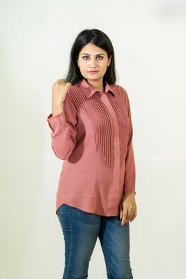 Charming Dusty Pink Pleated Shirt_img_5