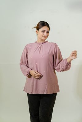 Elegant Pink Ruffled Top with Pearl Details_img_0
