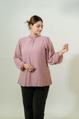 Elegant Pink Ruffled Top with Pearl Details_img_1
