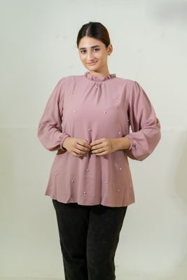 Elegant Pink Ruffled Top with Pearl Details_img_3
