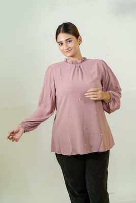 Elegant Pink Ruffled Top with Pearl Details_img_2