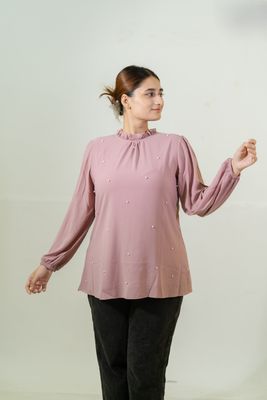 Elegant Pink Ruffled Top with Pearl Details_img_4