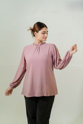 Elegant Pink Ruffled Top with Pearl Details_img_5