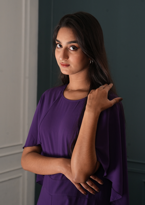 Elegant Purple Cape-Style Dress_img_1