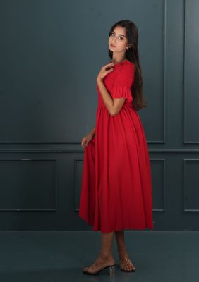 Charming Red Smocked Dress_img_2