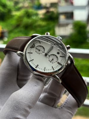 Emporio Armani White Dial Brown Belt With Free Chain Combo AA Grade_img_0