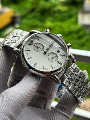 Emporio Armani White Dial Brown Belt With Free Chain Combo AA Grade_img_1