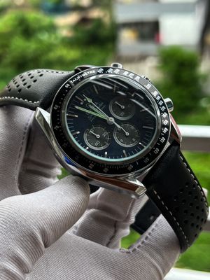 Omega Speedmaster Dark Blue Dial Black Leather Belt Semi AAA Grade_img_0
