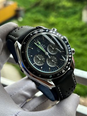 Omega Speedmaster Dark Blue Dial Black Leather Belt Semi AAA Grade_img_1