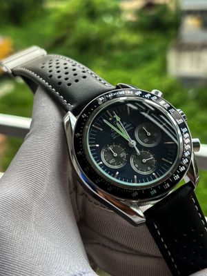 Omega Speedmaster Dark Blue Dial Black Leather Belt Semi AAA Grade_img_2