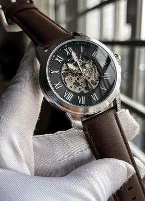 Fossil Automatic brown belt Black Dial Silver Case_img_0
