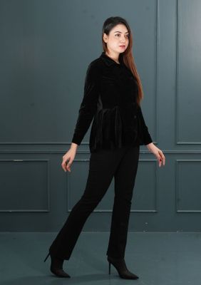 Premium Black Velvet Peplum Jacket for Women - Elegant Party Wear_img_0