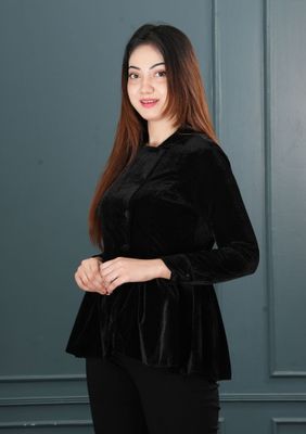 Premium Black Velvet Peplum Jacket for Women - Elegant Party Wear_img_1
