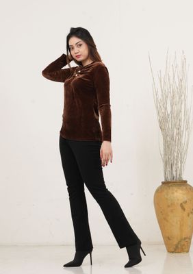 Velvet Brown Long Sleeve Top_img_1