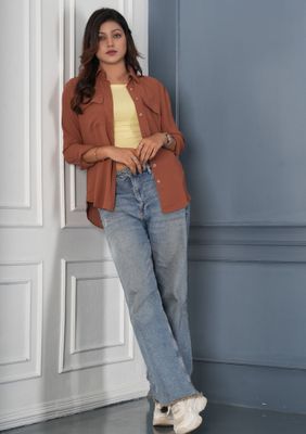 Chic Brown Button-Down Shirt_img_1