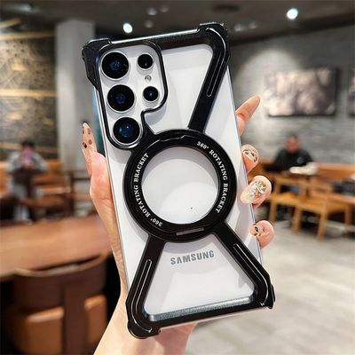 Aluminum Alloy Frameless Case With Rotatable Holder Magnetic Metal Case For Samsung_img_1