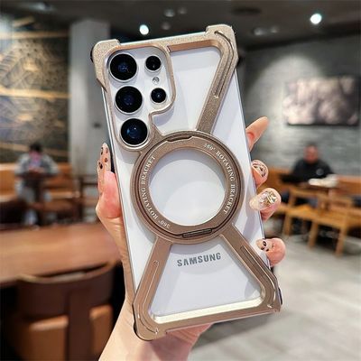 Aluminum Alloy Frameless Case With Rotatable Holder Magnetic Metal Case For Samsung_img_2