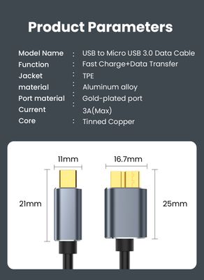 Micro B to Type C Cable -Portable Hard Disk HDD to Type C Cable - Type-C to USB 3.0 Micro B connector 5Gbps cable_img_6