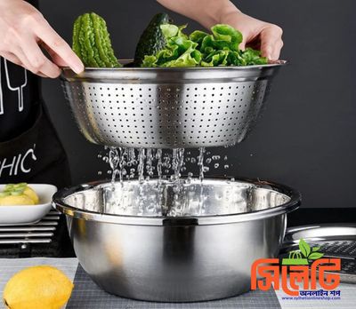 3-in-1 Stainless Steel Vegetable Cutter with Drain Basket Easy Food Prep for Southeast Asian Buyers Grater Basin for Fruits Vegetables_img_0