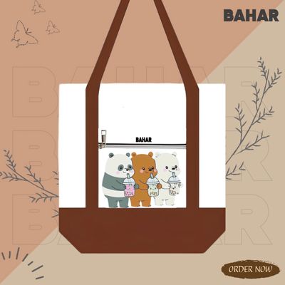 Canvas Tote Bag with Outside Pocket Exclusive Design Shopping Bag /College University Bag, Tote Bag with Zipper._img_4