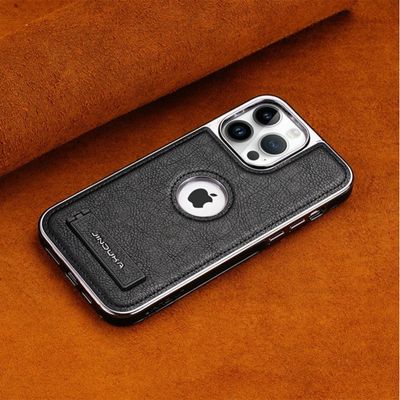 High-End Electroplating bracket Leather Case For iPhone 12 To 16 Pro Max_img_0