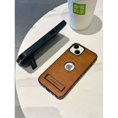 High-End Electroplating bracket Leather Case For iPhone 12 To 16 Pro Max_img_1