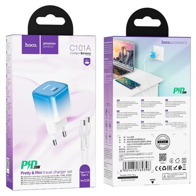 Hoco C101A PD 20W Fast Mini Travel Charger Adapter With Type C To Type C Cable ফোনের চার্জার  ।_img_1